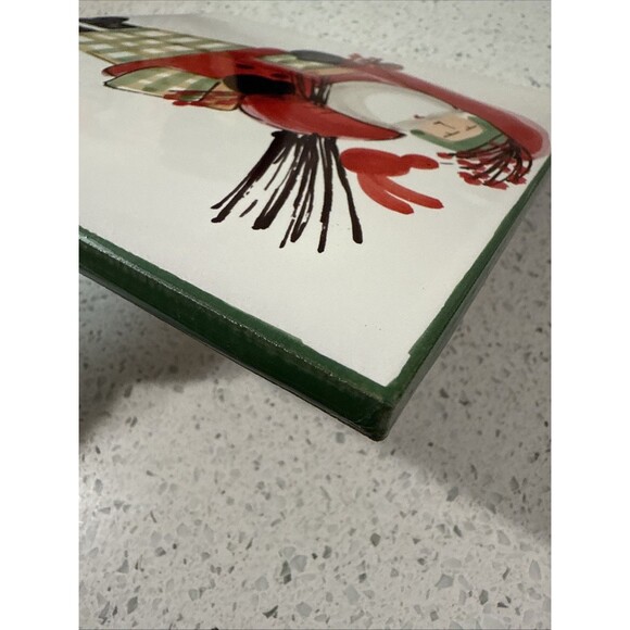 Vietri Old St Nick 8” Square Trivet Hand Painted Green Border Wood Pile Italy - Picture 7 of 9